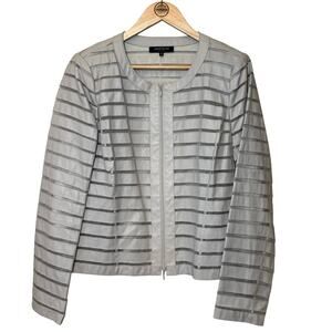 Lafayette 148 New York Jacket Leather Silk Gray Striped Full Zip Women’s Size 12